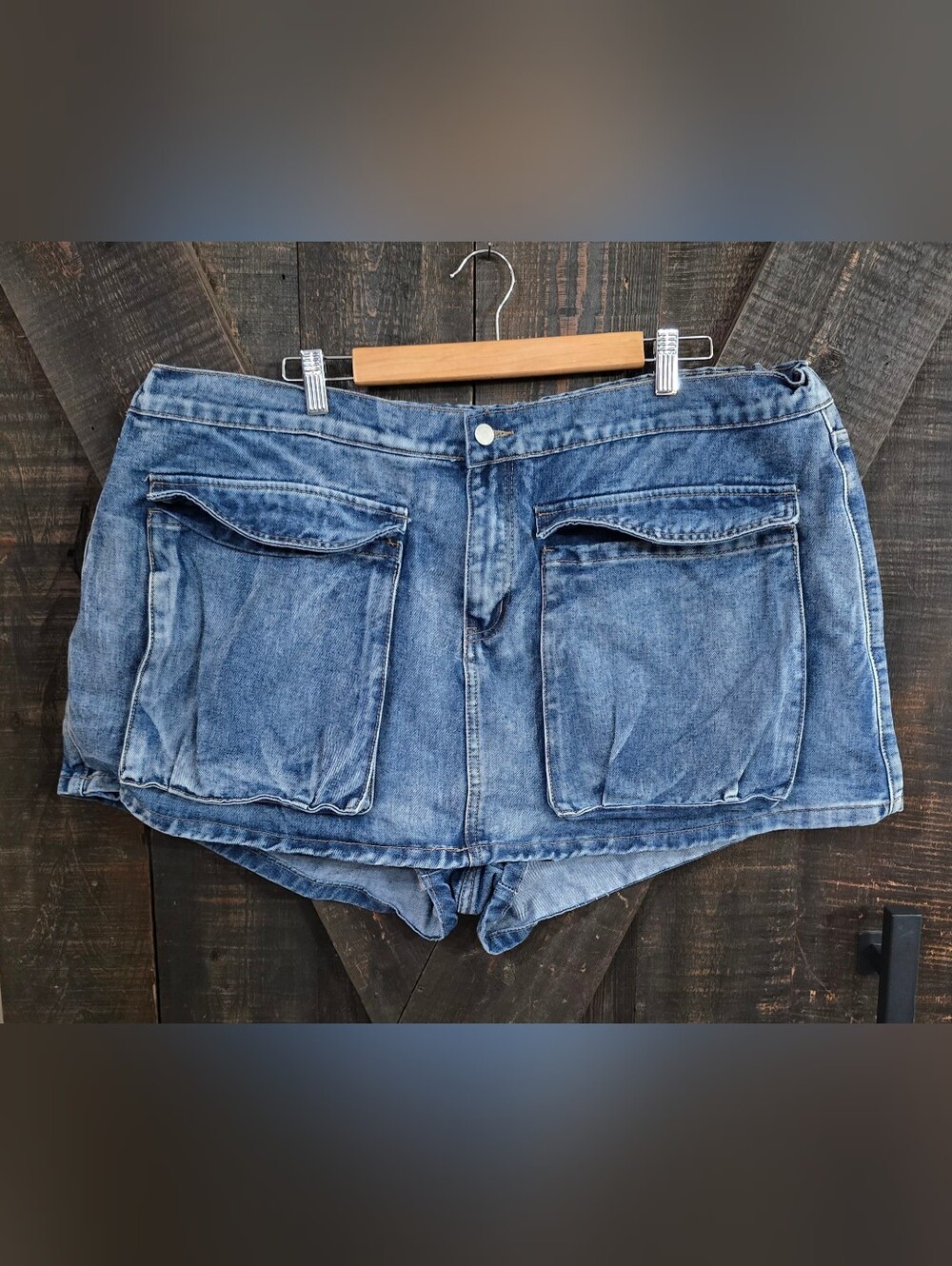 SHEIN Curve Washed Blue Denim Pocket Skorts Size 4X